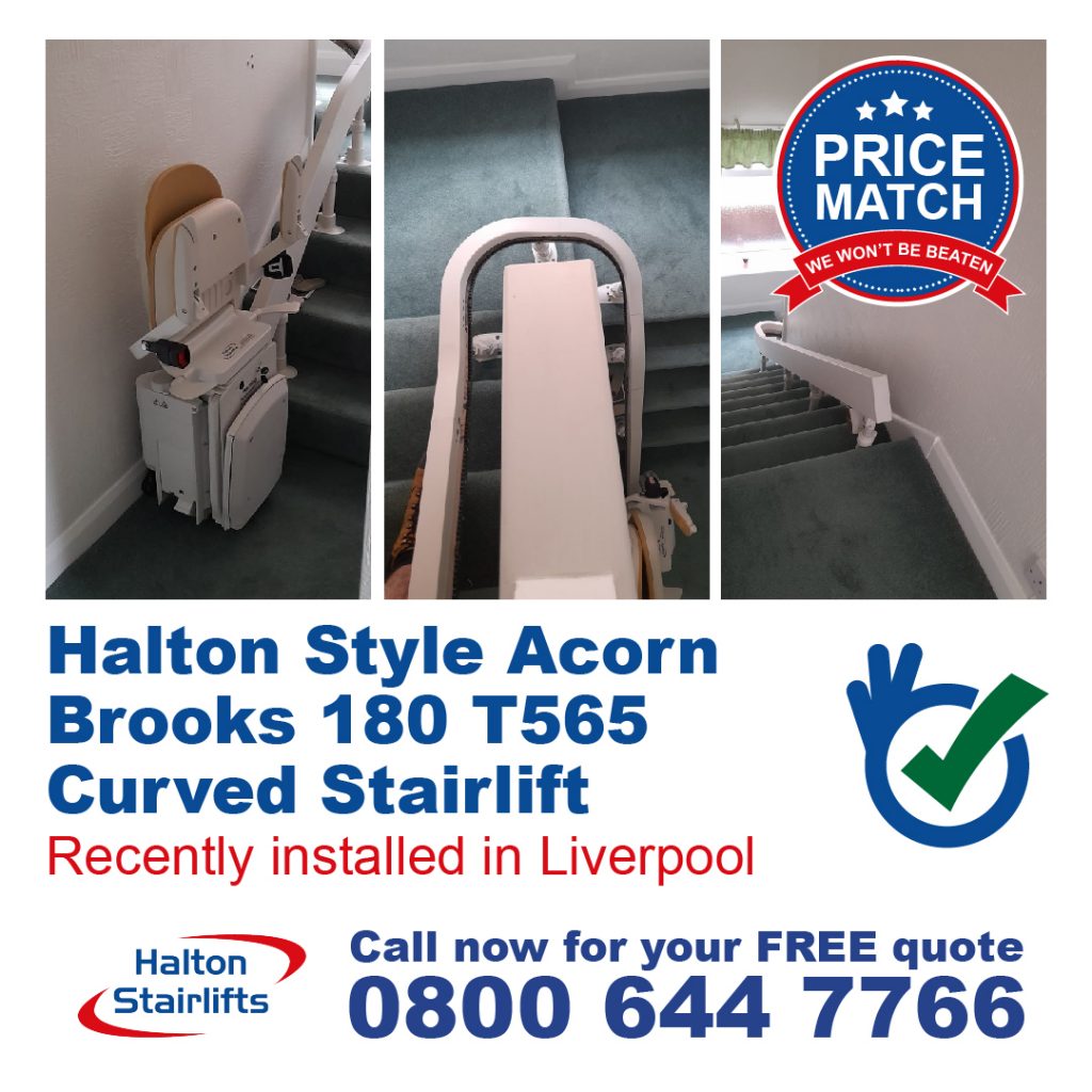 Halton Style Acorn Brooks 180 T565 Curved Chair Lift Stairlifts Internal Bend Installed In Liverpool Merseyside