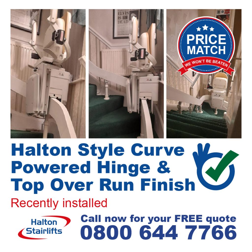 HS Style Curved with Powered Hinge and Top Over Run Finish Stairlift