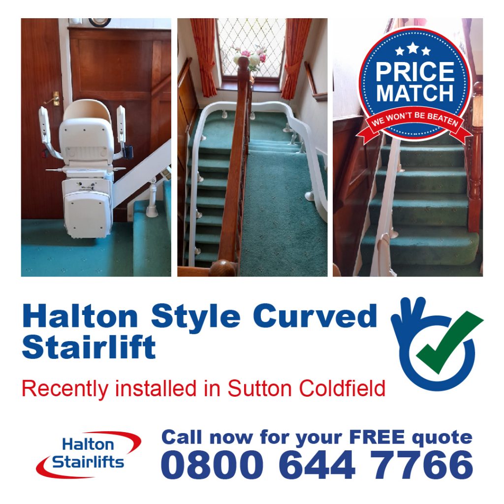 Halton Style Curved Stairlift External 180 & Top 90 Wrap Installed in Sutton Coldfield