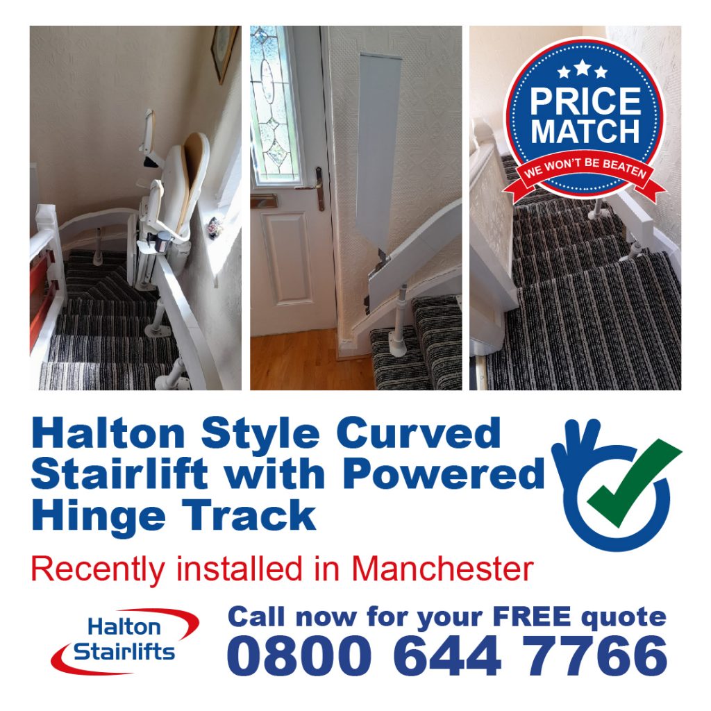 Halton Style Curved Stairlift 180 T565 Powered Hinge Track Manchester