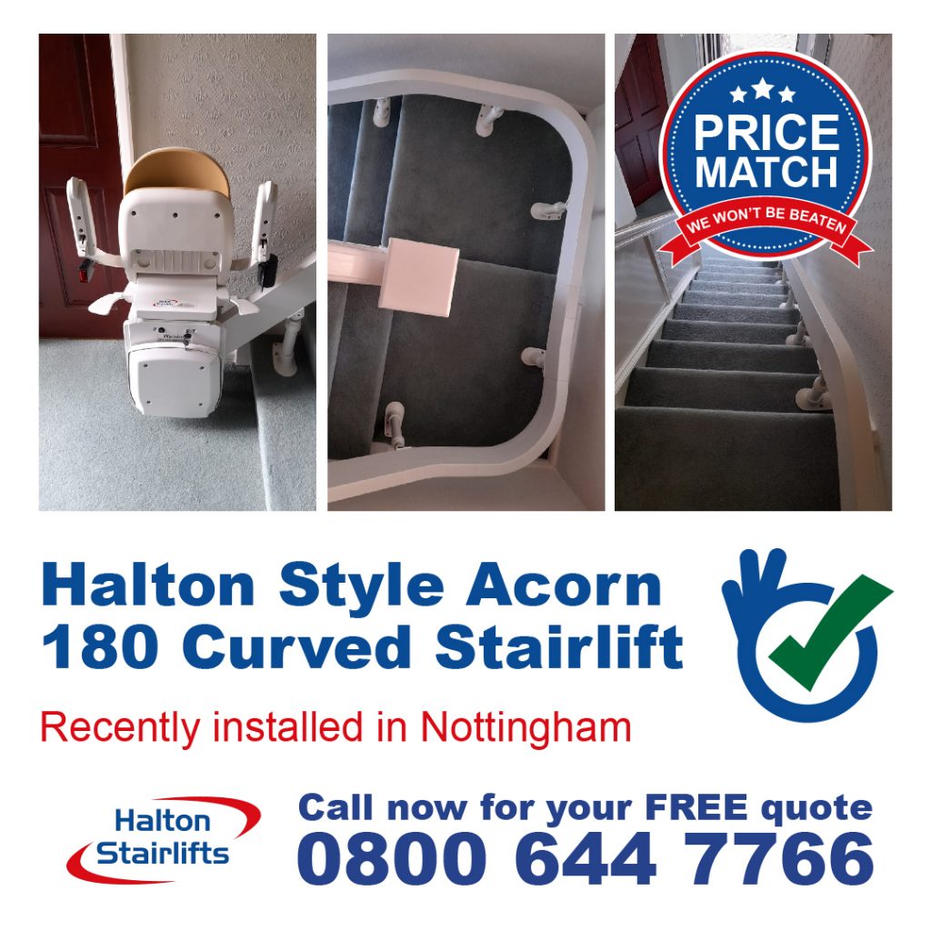 Halton Style Acorn 180 Curved Modular Stair Chairlift Fully Fitted In Nottingham