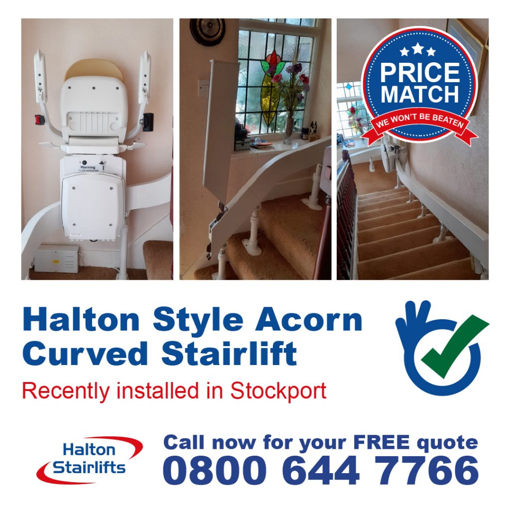 Halton Style Acorn Curved Stairlift Euro 180 Lithium Batteries Powered Hinge Rail Chair Lift Stair Lift Fully Installed In Stockport