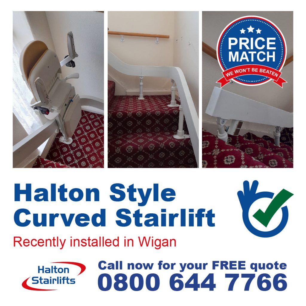 Halton Style Curved Chair Lift Stairlifts Powered Hinge Folding Track Fully Installed Wigan