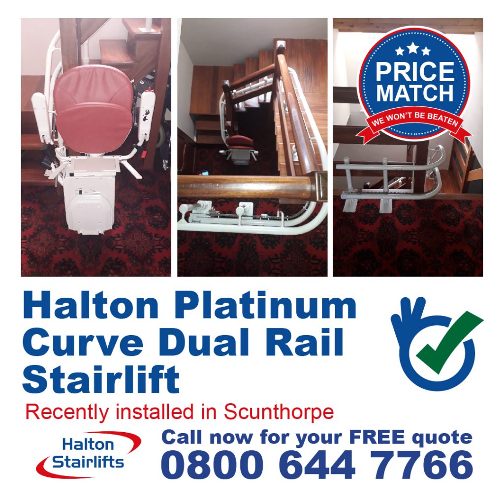 Halton Platinum Curve Dual Rail Stairlift Internal 90 Bends x3 Top Run Finish Fully Fitted In Scunthorpe Lincolnshire-01